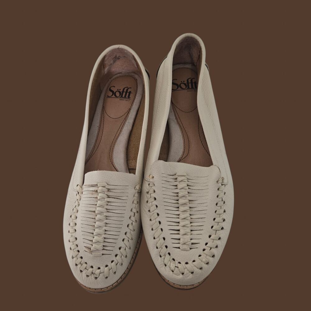 Sofft Leather Huarache Loafers Cream White Woven Slouchy Flats Comfort Slip On 8